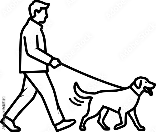 man walking with dog line art silhouette vector illustration
