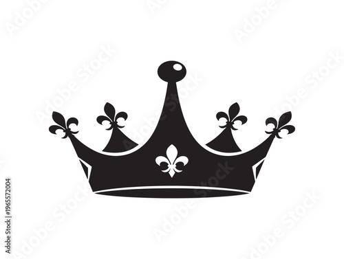 A black crown with fleur de lis decorations on a white background