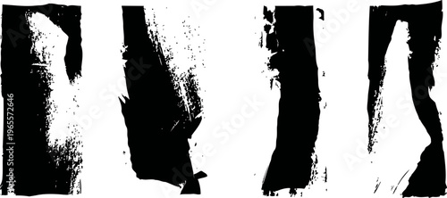 Abstract black grunge paint strokes rough textured brush ink splashes on white background artistic artistic distress design elements