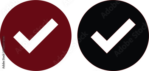 Checkmark vector icons, two distinct circular check mark symbols, approval and completion graphic elements for web design, UI, and business presentations