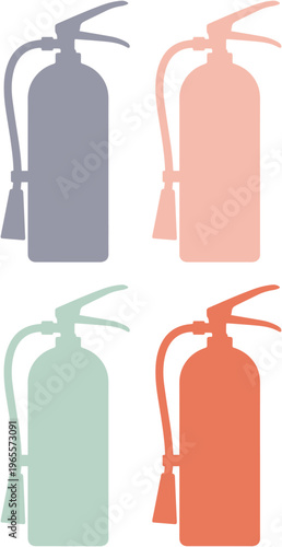 Fire extinguisher vector silhouettes, essential safety equipment icons, emergency fire suppression tools, industrial security graphics for public buildings and workplaces