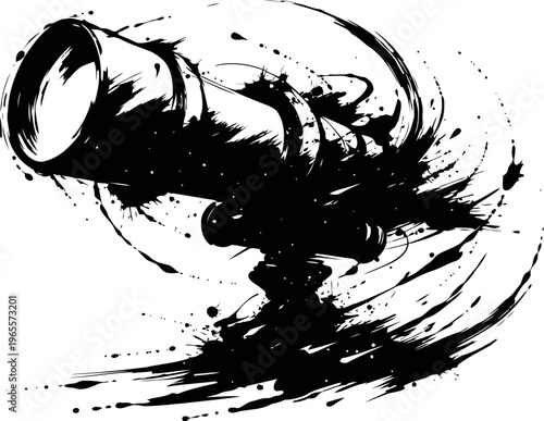 telescope sketch in black ink with dynamic brush strokes, astronomy and stargazing concept illustration