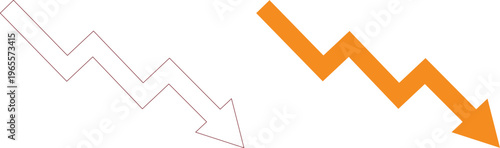 Downward Trend Zigzag Arrow Vector, Orange and Outline Style Decline Indicator, Business Loss or Economic Recession Symbol, Financial Crisis Graphic Element