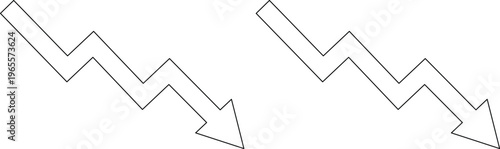 Downward Trend Arrows, two minimalist zigzag arrows pointing down, symbolizing decline, decrease, and negative progress, ideal for business reports and financial graphics, vector illustration
