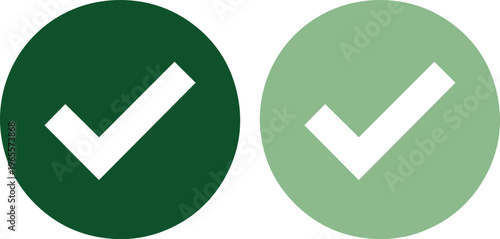 Green checkmark icons, two distinct vector approval symbols, success and completion graphic elements, ideal for web design and user interface