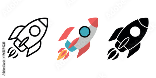 Startup rocket icon featuring a spaceship, launch speed symbol, and business marketing idea, colorful vector illustration representing innovation, growth, and outer space concept