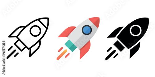 Startup rocket icon featuring a spaceship, launch speed symbol, and business marketing idea, colorful vector illustration representing innovation, growth, and outer space concept
