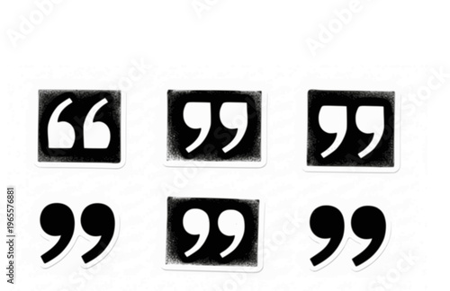 Hand Stamped Double Quote Mark Silhouette Sticker, Tactile Ink Bleed Quotation Vector, Organic Imperfect Letterpress Icon Illustration