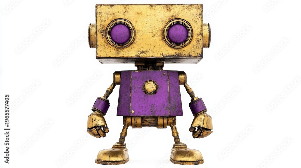 Fototapeta premium Vintage Robot Character with Purple Accents and Metallic Finish