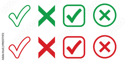 Green Checkmark and Red Cross Approval Status Icon 