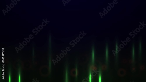 Green Light Streaks on Dark Background with Bokeh Effect
