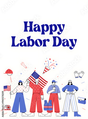 Happy Labor Day Celebration – Workers & Tools Illustration
