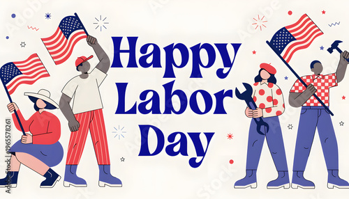 Happy Labor Day Celebration – Workers & Tools Illustration