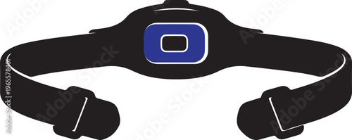 A black fitness tracker with a blue screen