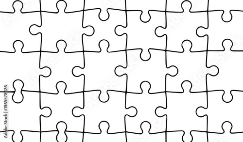 Minimal puzzle grid 48 pieces jigsaw template 8x6 layout thinking challenge black and white vector