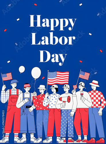 Happy Labor Day Celebration – Workers & Tools Illustration