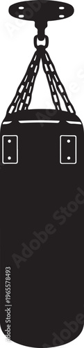 A black silhouette of a punching bag hanging from a chain