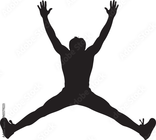 A man jumping in the air with his arms and legs outstretched