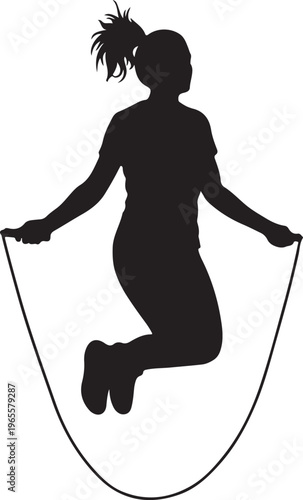 A black silhouette of a girl jumping rope