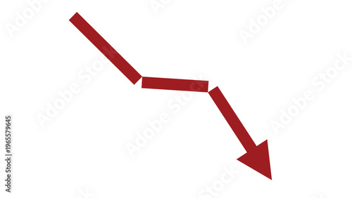 Red Business Arrow Falling Down with Sharp Breaks Representing Business Losses, Economic Recession, and Market Colaps