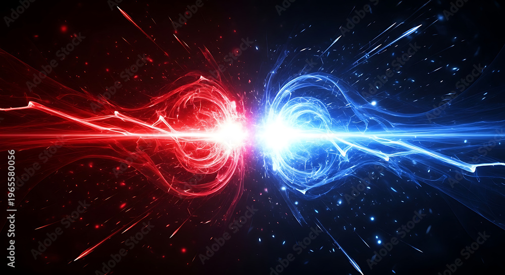 Obraz premium A vibrant abstract image of red and blue lights colliding in space