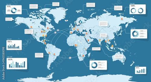 Global Business Infographic World Map with Data Charts