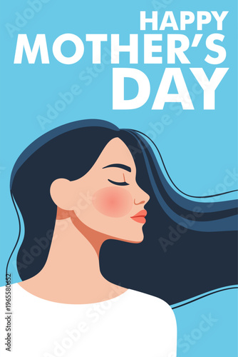 Celebrating Mother's Day. A stylish woman's profile with flowing hair. Vector illustration in a minimalistic style.