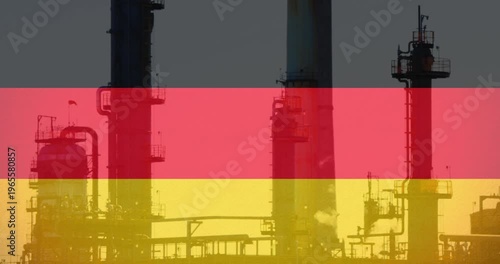 Animation of flag of germany over factory