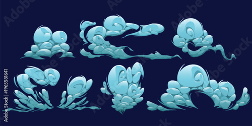 Cartoon smoke clouds and steam puffs set, vector illustration