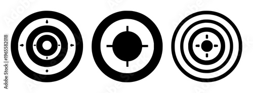 Target set with solid black icon on white background design featuring mission, target, bullseye with archer and precision