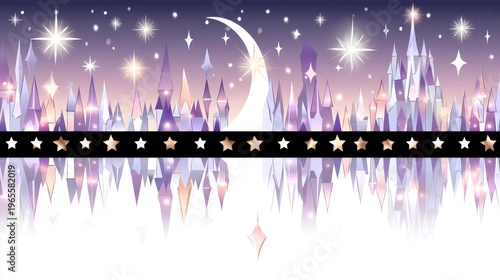 Dreamy Night Sky with Stars and Colorful Geometric Shapes