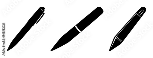 Solid black icon, white background: contract signing pen set with simple line art design featuring line art, illustrations, graphic resources with vector and design elements