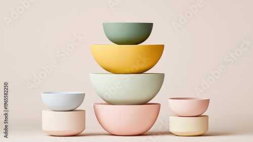 Stacked Colorful Bowls on a Soft Background for Modern Decor