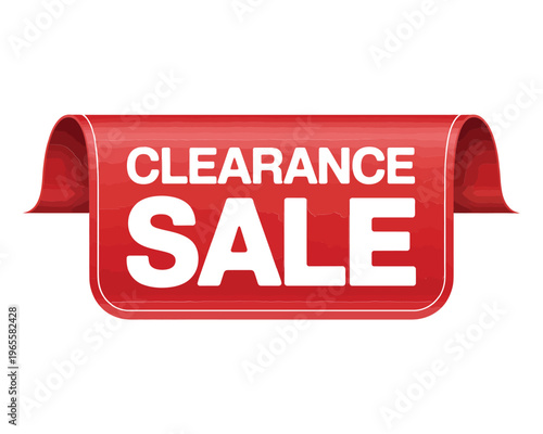 A vibrant red clearance sale banner with bold white lettering