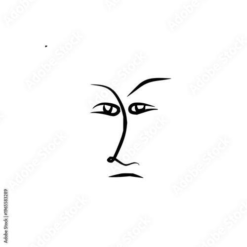 Abstract minimalist face drawing with a simple line art style and a neutral expression