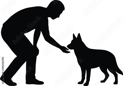 Silhouette of a Man Training a Dog, Pet Care and Obedience Concept