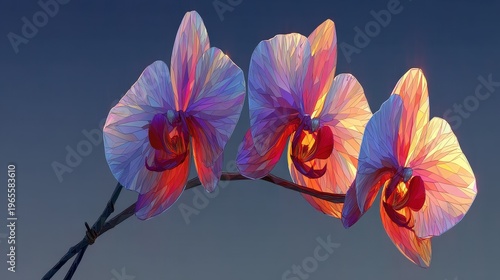 Colorful Abstract Orchid Flowers on a Smooth Gradient Background