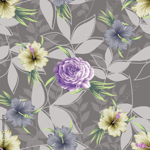 Seamless pattern with tropical dry flowers in style painted in watercolor for women's summer textile summer dresses and surface design