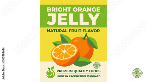 Bright orange jelly packaging label featuring natural fruit flavor with clear design elements and simple graphics for consumer appeal