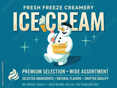 Fresh Freeze Creamery offers ice cream in different flavors with a friendly mascot holding a cone and a container at the shop