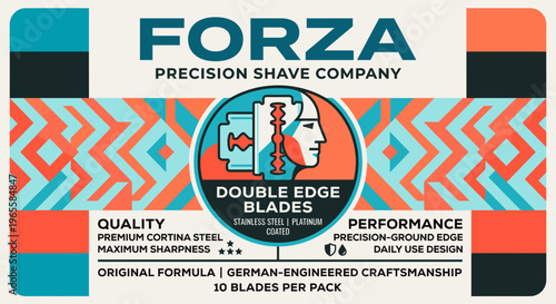 Forza precision shave company packaging label for double edge blades with clear quality and performance information