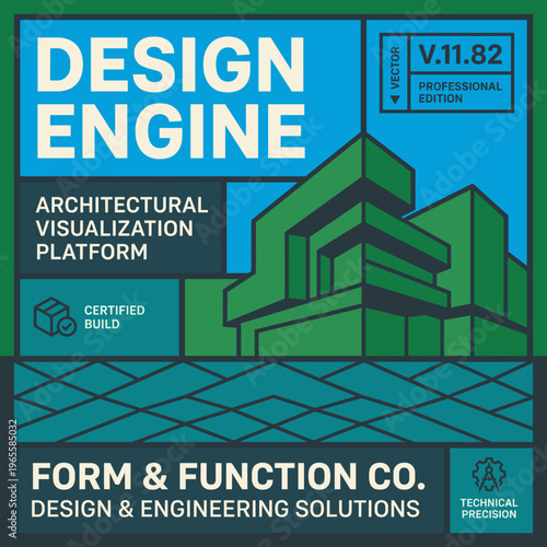 Packaging label for Design Engine architectural visualization platform created by Form & Function Co in vector format