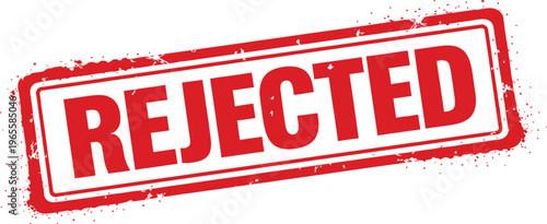 Rejected red rubber stamp vector, grunge declined mark with ink texture, failed application or denied request symbol