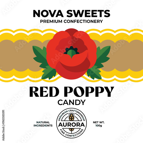 Premium confectionery packaging design for Red Poppy candy from Nova Sweets