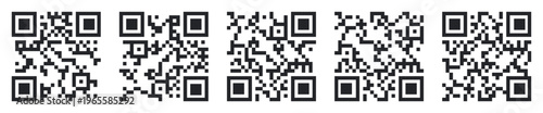 Qr code icons. Black bar codes smartphone scan pictograms, simple Qrcode binary identification system logos, quick response coding concept for mobile app and payment. Vector set
