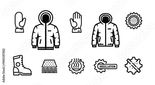 Winter Clothing Icons - Jacket, Gloves, Boots, Insulation, Gear