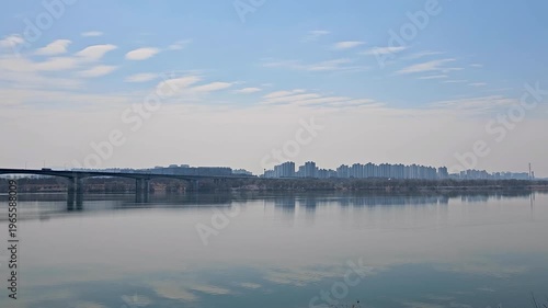 Han River Bridge to Skyline Panning Namyangju Korea 한강 다리 스카이라인 패닝 영상