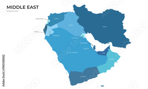 Detailed map of the Middle East highlighting various countries.