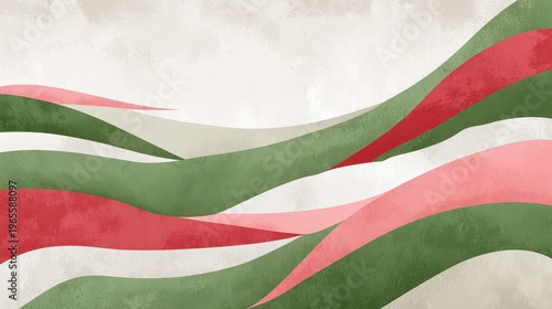 Abstract Wavy Lines in Green and Pink Tones on Textured Background