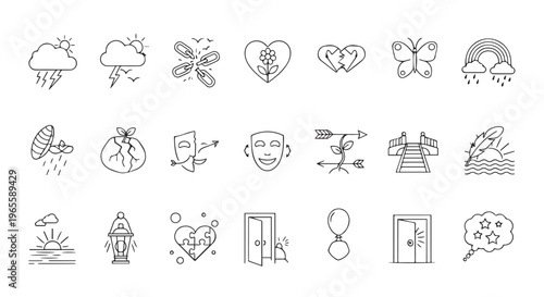 Mental Health and Emotional Wellness Line Icon Set - Psychology Icons